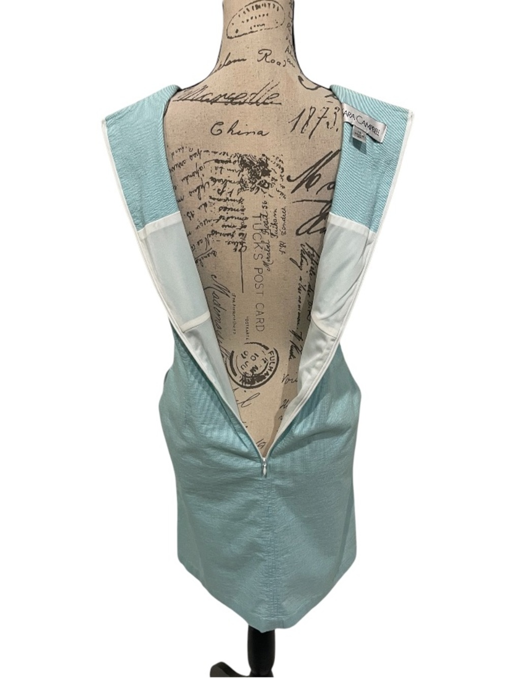 Sara Campbell Aqua Bow Sheath Dress Size 10 Made in USA - Picture 11 of 13